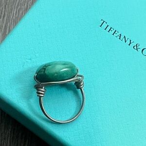 Green Turquoise Circle Silver Ring (Not Tiffany & Co)